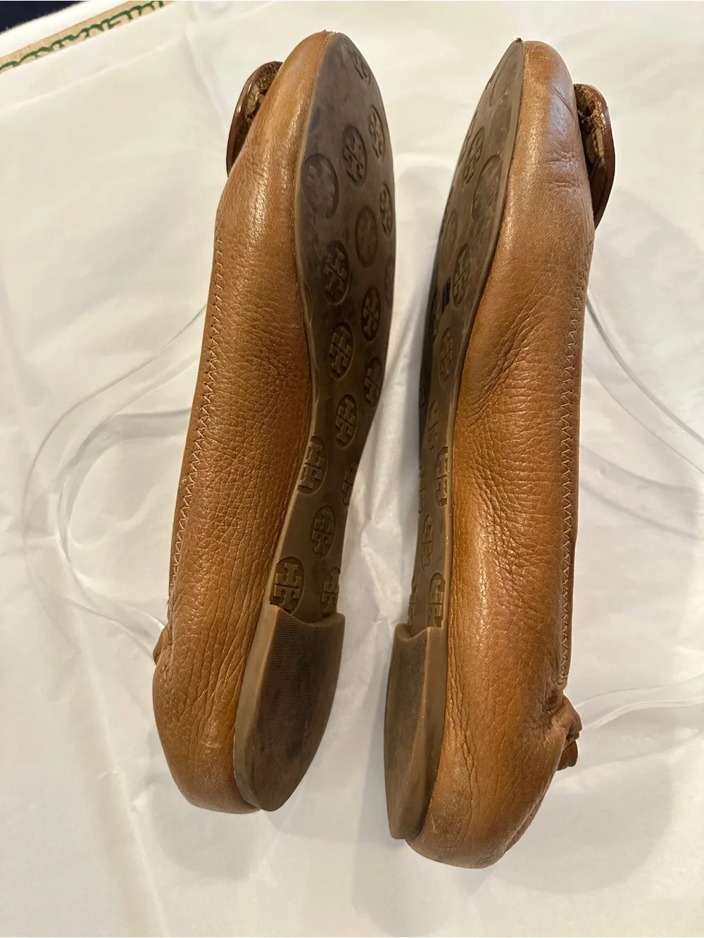 Tory Burch Brown Leather Logo Ballet Flats